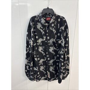 Vtg Avirex‎ Black Koi Fish Print Hawaiian Long Sleeve Shirt Retro Mens XL (B23)